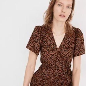 Petite Flutter-Sleeve Wrap Mini Dress in Leopard